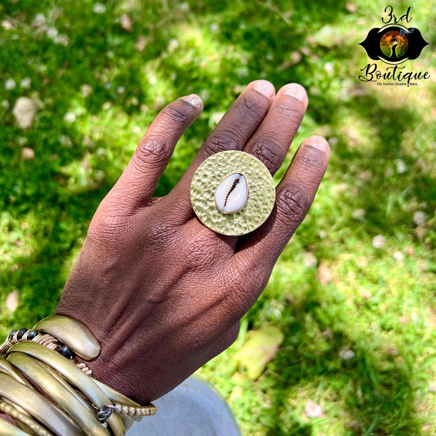 Cowrie Shell Disc Adjustable Ring