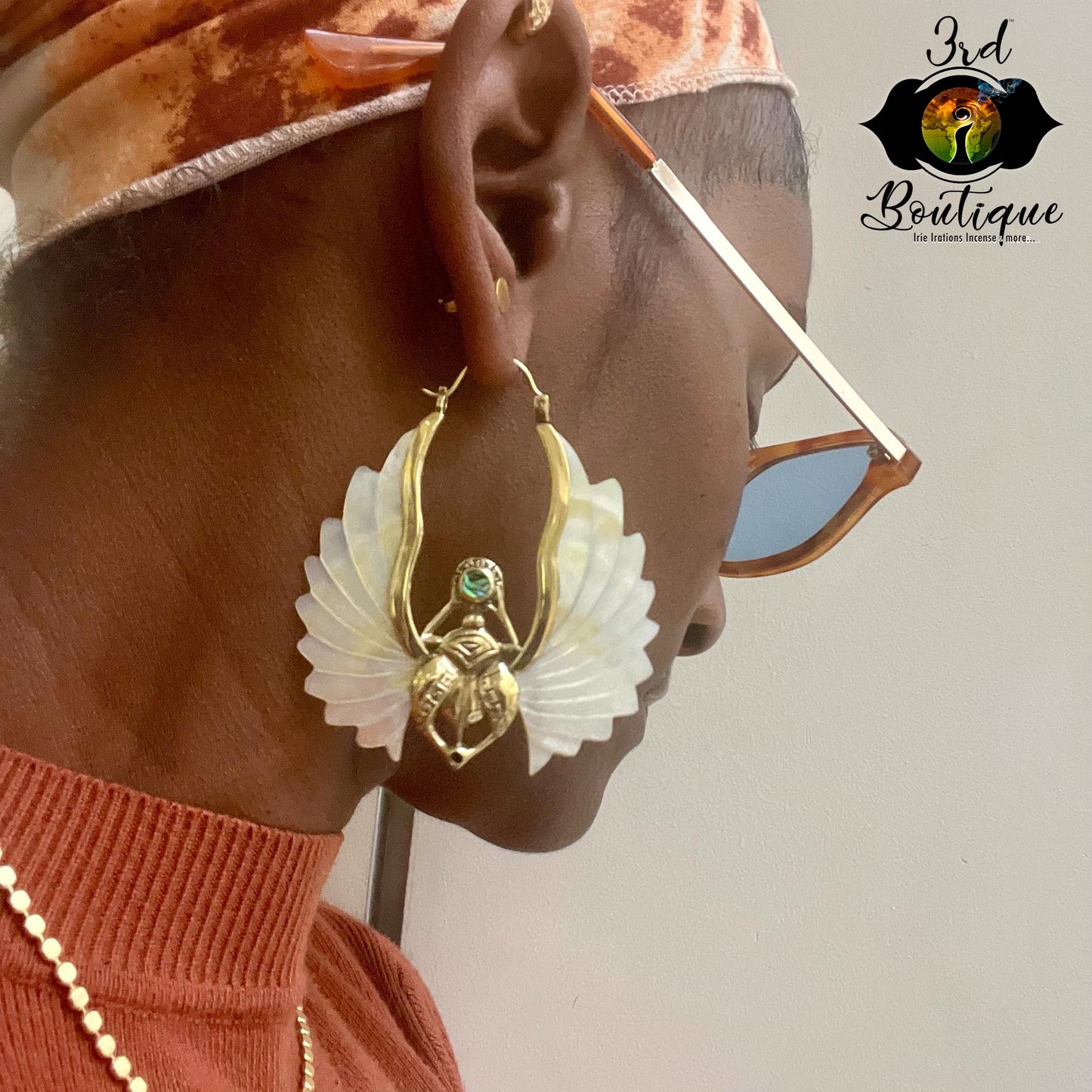 Mother Pearl Scarab Ear Adornment