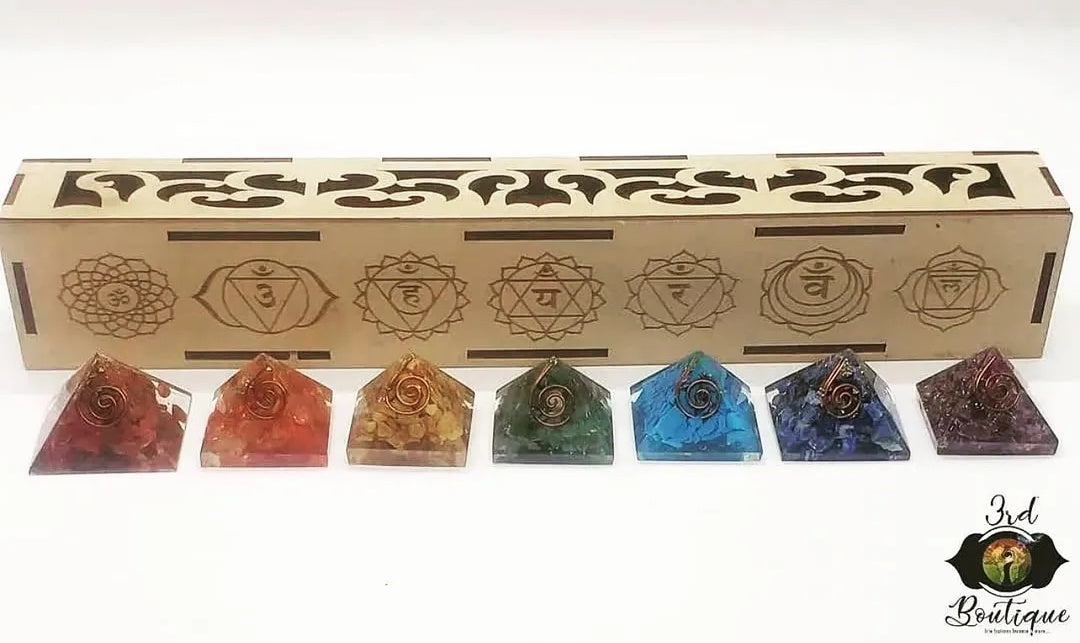 Chakra Pyramid Organite Gem Stone Set